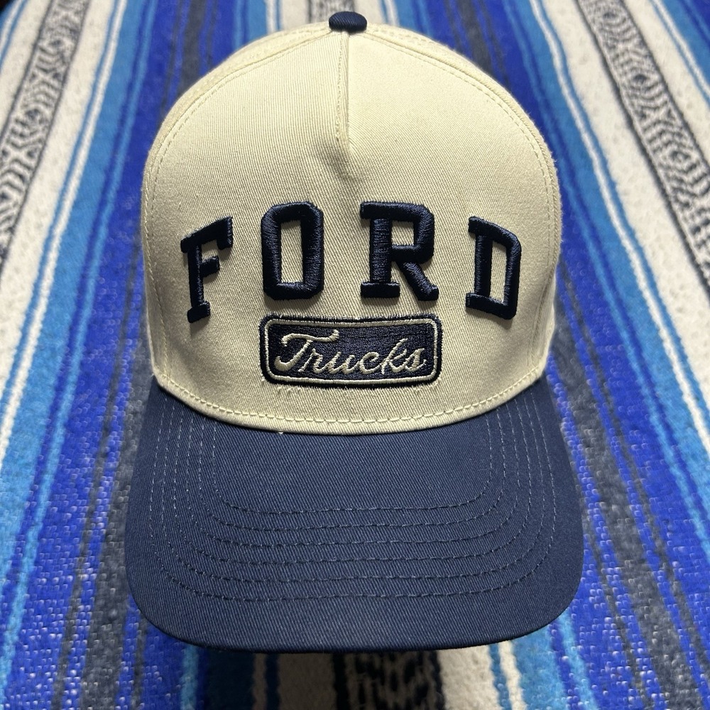Ford Trucks H3 Headwear Snapback Hat Tan Navy Embroidered Logo Adjustable
